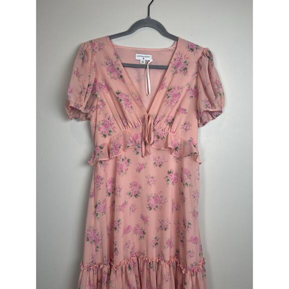 LoveShackFancy Target Fleur Pink Peach Roses Tiered Dress Short Sleeve Ruffles 8 - Picture 2 of 10